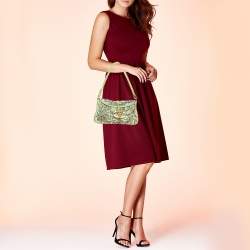 Pre Owned Valentino Apple Green Suede and Snakeskin Embellished VRing Flap Hobo