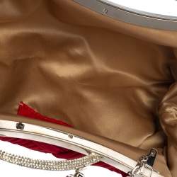 Pre Owned حقيبة كلتش فالنتينو مزخرف كريستال قفل متعاكس علوي سلسلة قماش مجدول أحمر