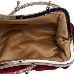 Pre Owned حقيبة كلتش فالنتينو مزخرف كريستال قفل متعاكس علوي سلسلة قماش مجدول أحمر