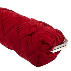 Pre Owned حقيبة كلتش فالنتينو مزخرف كريستال قفل متعاكس علوي سلسلة قماش مجدول أحمر