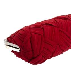 Pre Owned حقيبة كلتش فالنتينو مزخرف كريستال قفل متعاكس علوي سلسلة قماش مجدول أحمر