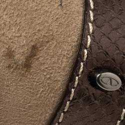 Pre Owned Valentino Beige/Metallic Shearling and Snakeskin VRing Flap Satchel