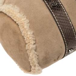 Pre Owned Valentino Beige/Metallic Shearling and Snakeskin VRing Flap Satchel