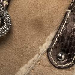 Pre Owned Valentino Beige/Metallic Shearling and Snakeskin VRing Flap Satchel