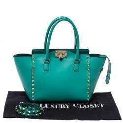 Pre Owned Valentino Green Leather Small Rockstud Trapeze Tote