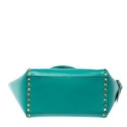 Pre Owned Valentino Green Leather Small Rockstud Trapeze Tote