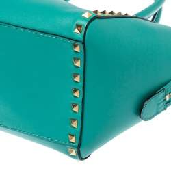 Pre Owned Valentino Green Leather Small Rockstud Trapeze Tote