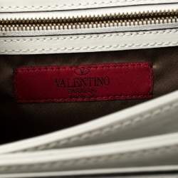 Pre Owned حقيبة فالنتينو جلد أبيض شبكة معدن بفيونكة بقلاب بيد علوية