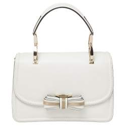 Pre Owned حقيبة فالنتينو جلد أبيض شبكة معدن بفيونكة بقلاب بيد علوية