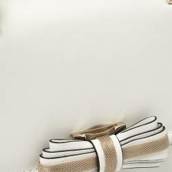 Pre Owned حقيبة فالنتينو جلد أبيض شبكة معدن بفيونكة بقلاب بيد علوية