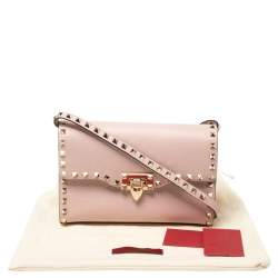 Pre Owned Valentino Pink Leather Small Rockstud Crossbody Bag