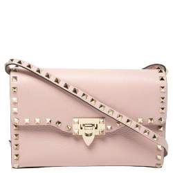 Pre Owned Valentino Pink Leather Small Rockstud Crossbody Bag