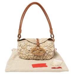 مملوكة مسبقًا Valentino Cream Canvas Embroidered Catch Hobo