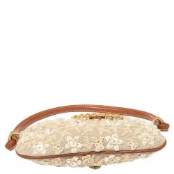 مملوكة مسبقًا Valentino Cream Canvas Embroidered Catch Hobo