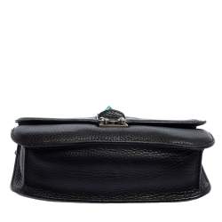 Pre Owned Valentino Black Grained Leather Rockstud Medium Glam Lock Flap Bag