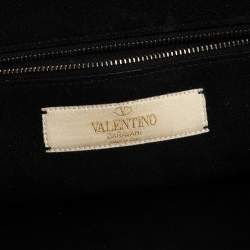 Pre Owned Valentino Black Grained Leather Rockstud Medium Glam Lock Flap Bag