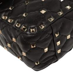 Pre Owned Valentino Black Quilted Leather Rockstud Spike Top Handle Bag