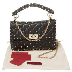 Pre Owned Valentino Black Quilted Leather Rockstud Spike Top Handle Bag