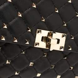 Pre Owned Valentino Black Quilted Leather Rockstud Spike Top Handle Bag