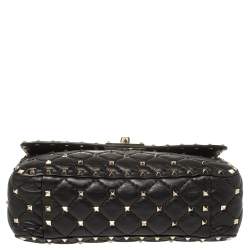 Pre Owned Valentino Black Quilted Leather Rockstud Spike Top Handle Bag