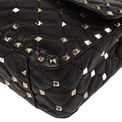 Pre Owned Valentino Black Quilted Leather Rockstud Spike Top Handle Bag