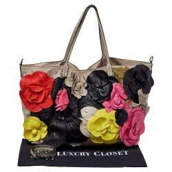 Valentino Grey Leather Floral Applique Tote