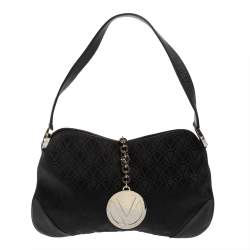 Valentino Black Monogram Canvas and Leather Vintage Baguette Shoulder Bag