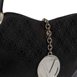 Valentino Black Monogram Canvas and Leather Vintage Baguette Shoulder Bag