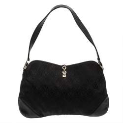 Valentino Black Monogram Canvas and Leather Vintage Baguette Shoulder Bag