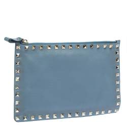 Pre Owned حقيبة صغيرة فالنتينو كورن فلور روكستد جلد أزرق متوسطة بسحاب