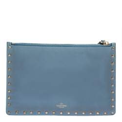 Pre Owned حقيبة صغيرة فالنتينو كورن فلور روكستد جلد أزرق متوسطة بسحاب