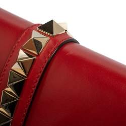 Pre Owned Valentino Red Leather Medium Rockstud Glam Lock Flap Bag
