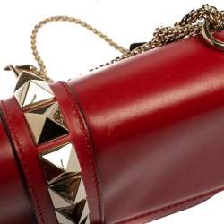 Pre Owned Valentino Red Leather Medium Rockstud Glam Lock Flap Bag