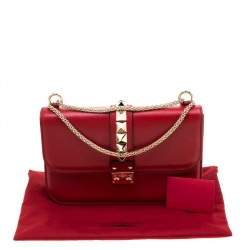Pre Owned Valentino Red Leather Medium Rockstud Glam Lock Flap Bag