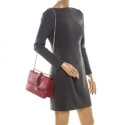 Pre Owned Valentino Red Leather Medium Rockstud Glam Lock Flap Bag