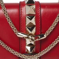 Pre Owned Valentino Red Leather Medium Rockstud Glam Lock Flap Bag