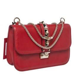 Pre Owned Valentino Red Leather Medium Rockstud Glam Lock Flap Bag