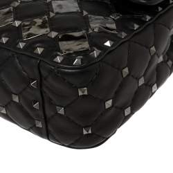 Pre Owned Valentino Black Metal Rhombus Leather Medium Rockstud Spike.It Chain Shoulder Bag