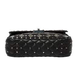 Pre Owned Valentino Black Metal Rhombus Leather Medium Rockstud Spike.It Chain Shoulder Bag