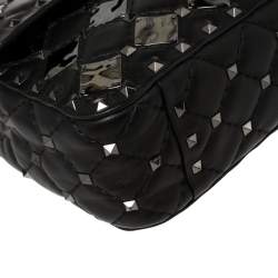 Pre Owned Valentino Black Metal Rhombus Leather Medium Rockstud Spike.It Chain Shoulder Bag