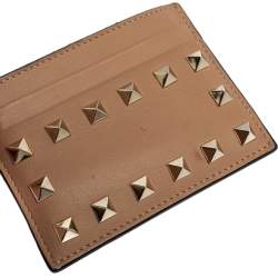 Valentino Beige Leather Rockstud Card Holder