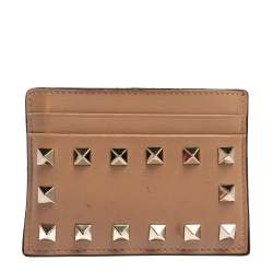 Valentino Beige Leather Rockstud Card Holder