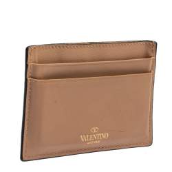 Valentino Beige Leather Rockstud Card Holder