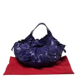 Pre Owned Valentino Purple Python Ruffle Drawstring Hobo