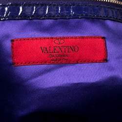 Pre Owned Valentino Purple Python Ruffle Drawstring Hobo