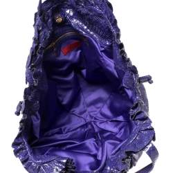 Pre Owned Valentino Purple Python Ruffle Drawstring Hobo