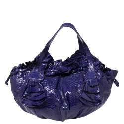Pre Owned Valentino Purple Python Ruffle Drawstring Hobo