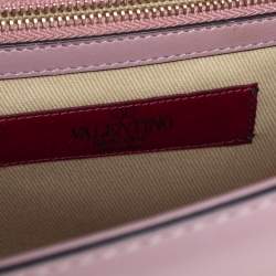 Pre Owned Valentino Pink Leather Medium Rockstud Glam Lock Flap Bag