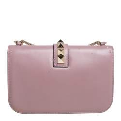 Pre Owned Valentino Pink Leather Medium Rockstud Glam Lock Flap Bag