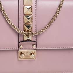Pre Owned Valentino Pink Leather Medium Rockstud Glam Lock Flap Bag